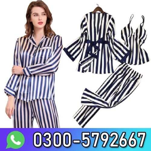 Ladies Silk Three Piece Pajamas Nightdress In Pakistan 